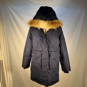 Navy Down Woods Parka with Real Fur Trim Hood